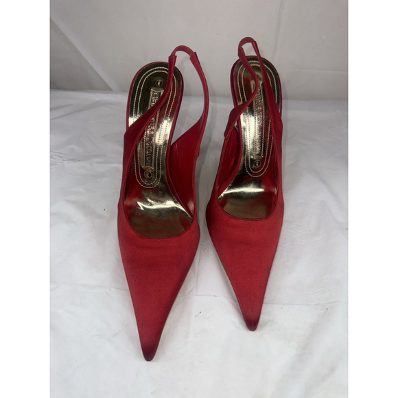 Gianmarco Lorenzi sling back pump satin Red Size 38 Ornate gold embellished new - Picture 2 of 12